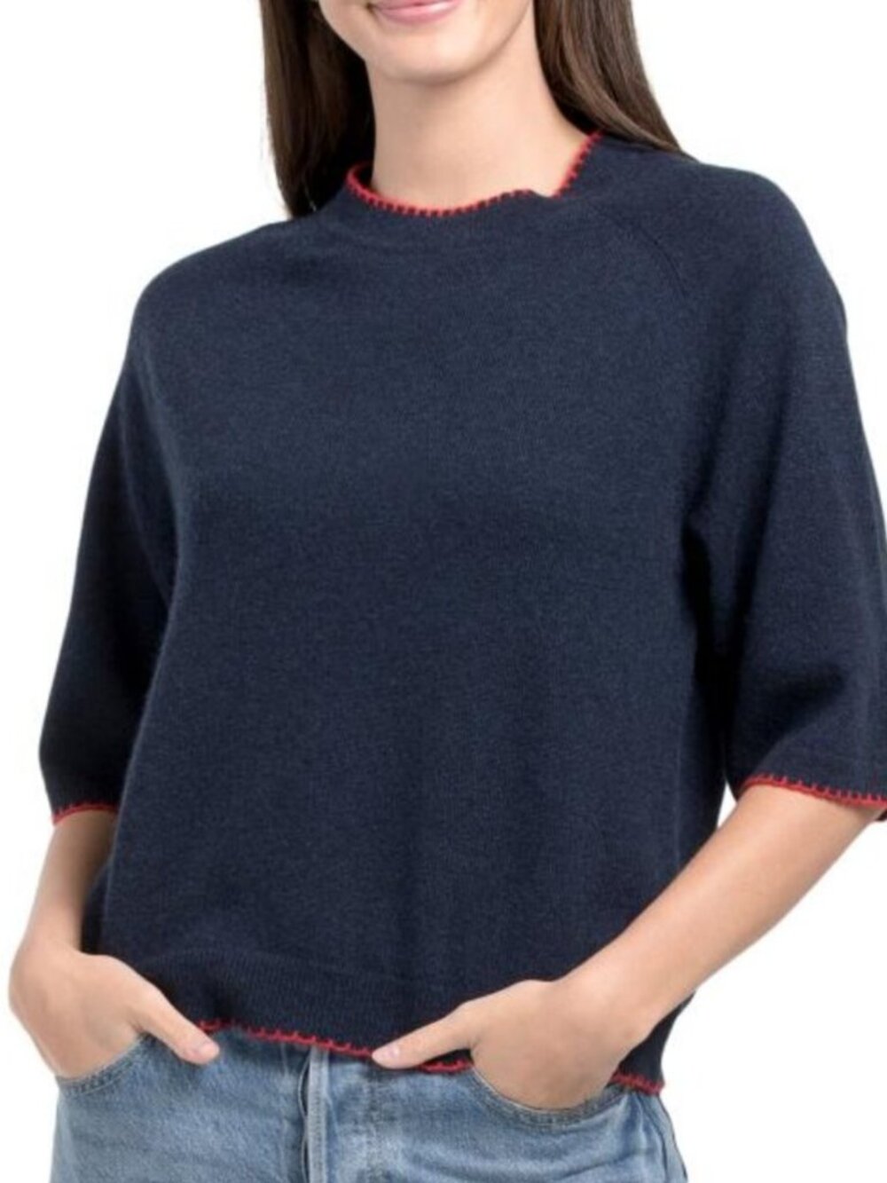 TAHARI Cashmere Sweater With Whipstitching
